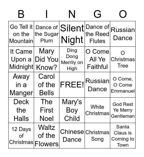 Youville Christmas Carol Bingo Card