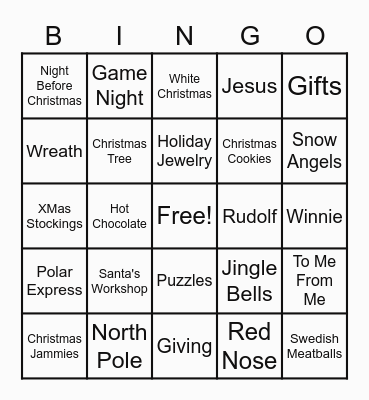 Christmas Eve Bingo Card