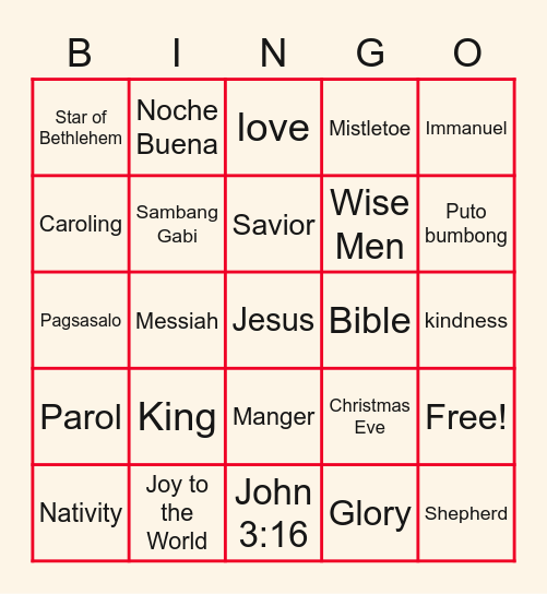 Chestnut Christmas Party Bingo Card