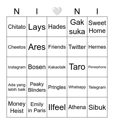Main! Bingo Card
