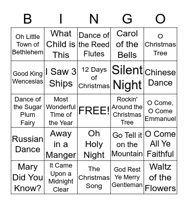 Youville Home Christmas Carol Bingo Card