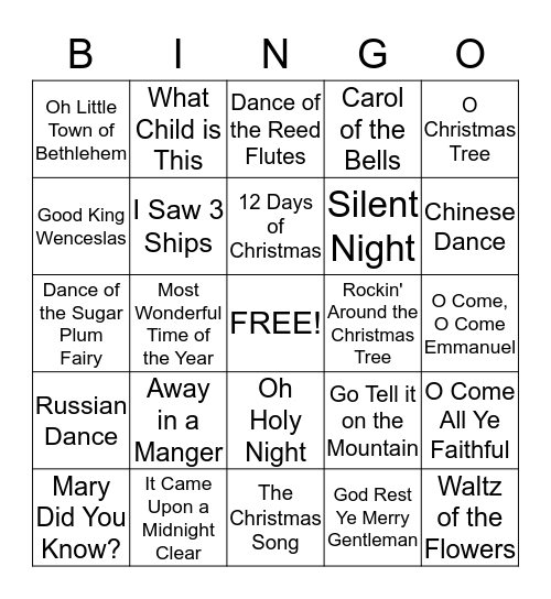Youville Home Christmas Carol Bingo Card