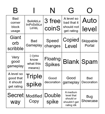 Geometry Dash Bingo Card