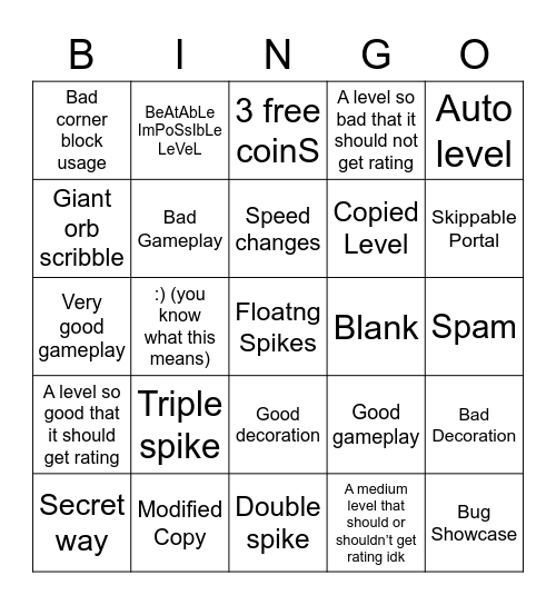 Geometry Dash Bingo Card