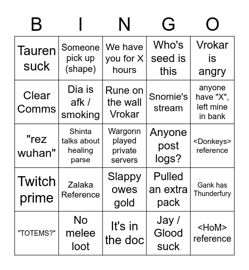 <Mandatory Fun> Bingo Card