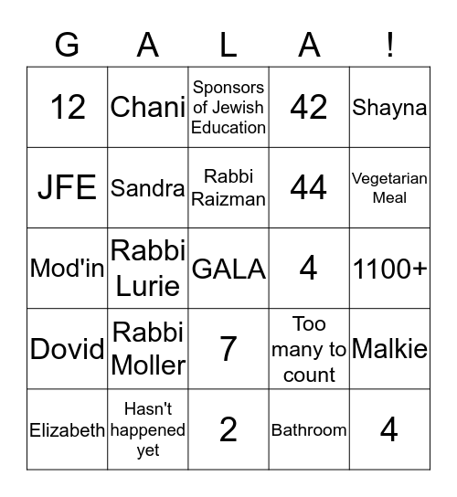 2014 GALA Bingo Card