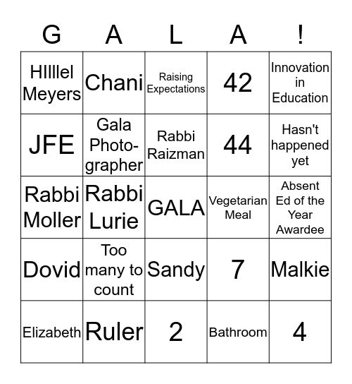 2014 GALA Bingo Card