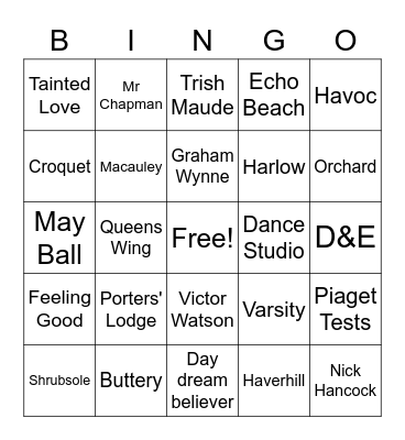 Homerton Bingo Card