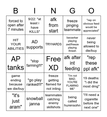 let's play aram!!! Bingo Card