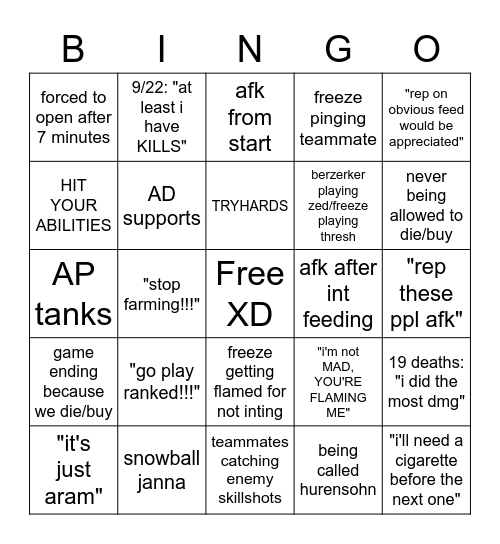 let's play aram!!! Bingo Card
