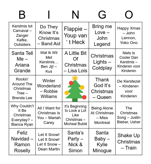 Muziekbingo Kerst Bingo Card