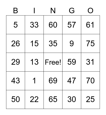 Casangkapan Family Bingo Card