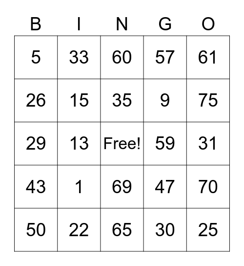 Casangkapan Family Bingo Card