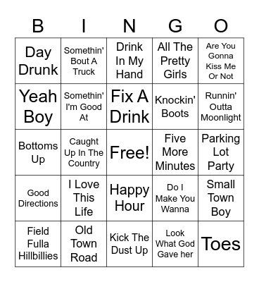 Country Party Bingo Card