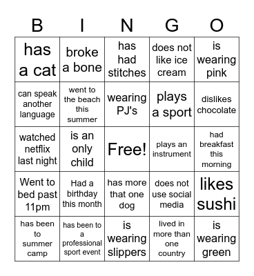 Winter Break Bingo Card