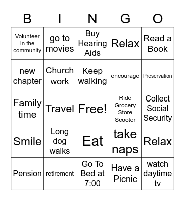 Cindy's Retirement Bingo Card