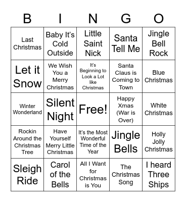 Christmas Song Bingo Card