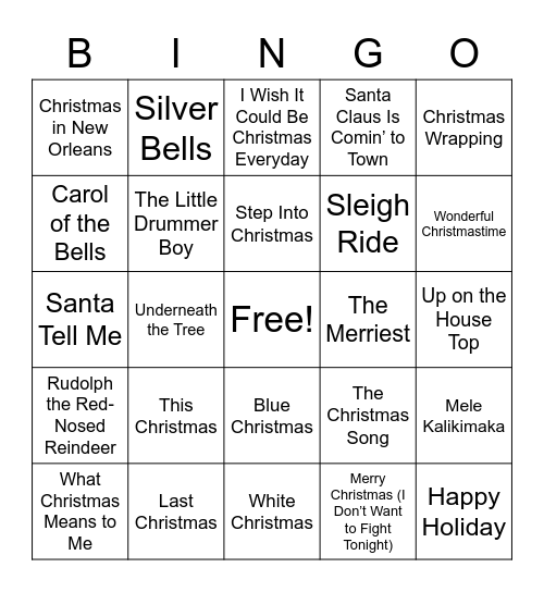 Holiday Song Bingo List - Mr. Caruso Prd. 3 Bingo Card