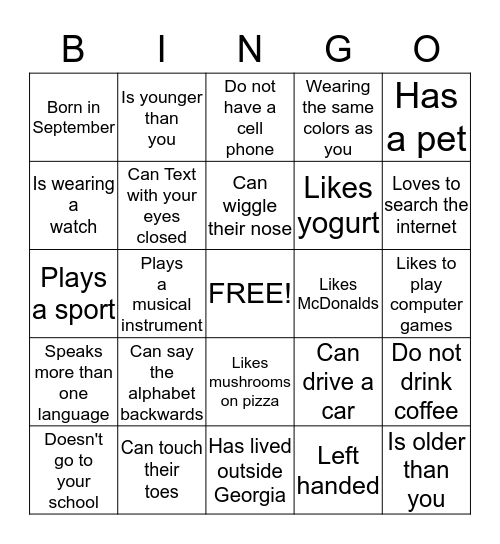 Human Bingo Card