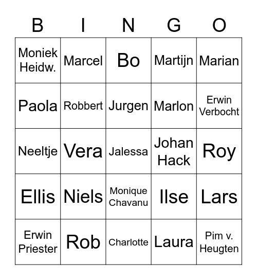 Nieuwjaarsbingo Vermetten Bingo Card