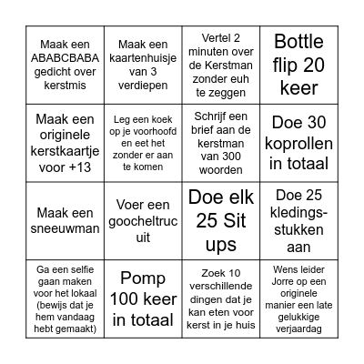 Opdrachten Bingo Card