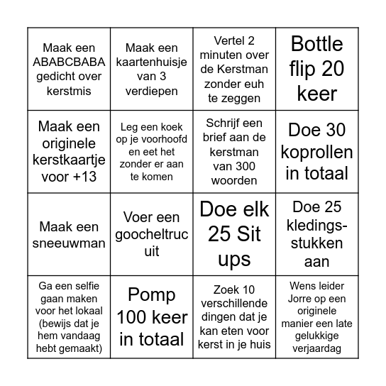 Opdrachten Bingo Card