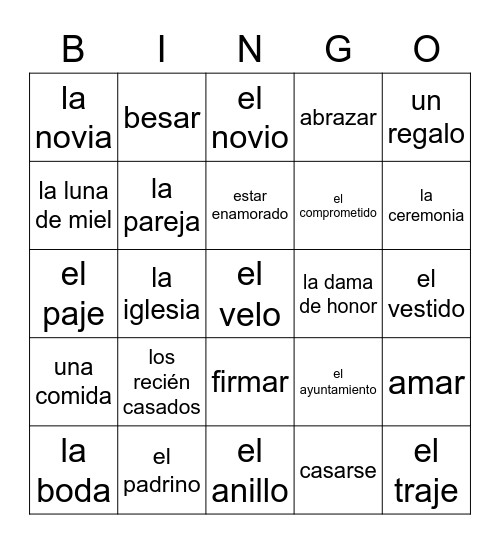 Lotería - La Boda Bingo Card