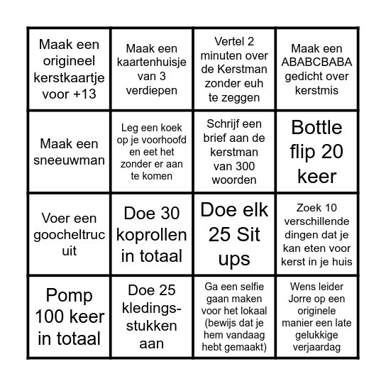 Opdrachten Bingo Card