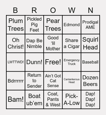 Brown Family Bingo Card