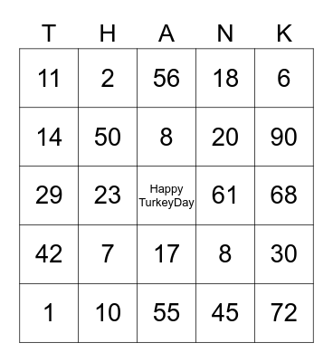 Happy Thanksgiving Stuart Bingo Card