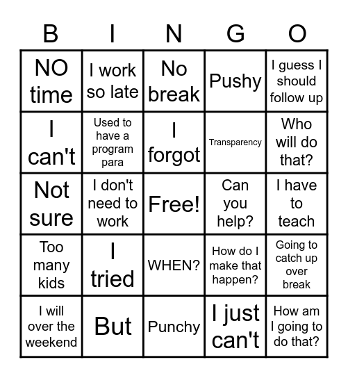 Guess my... Bingo Card