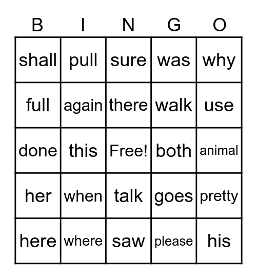 Trick Word Bingo Card