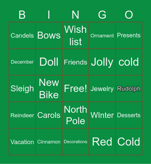 Holiday Bingo Card