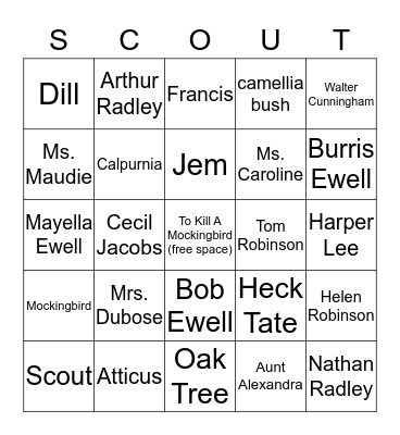 To Kill A Mockingbird Bingo Card