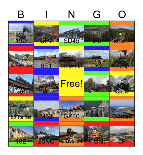 Railways in North America, Africa and Europe Bingo Card