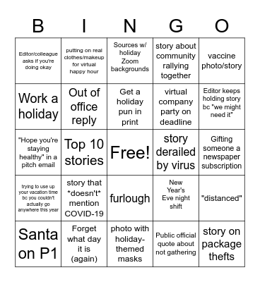 Deck the Newsroom halls, 2020 edition Bingo Card