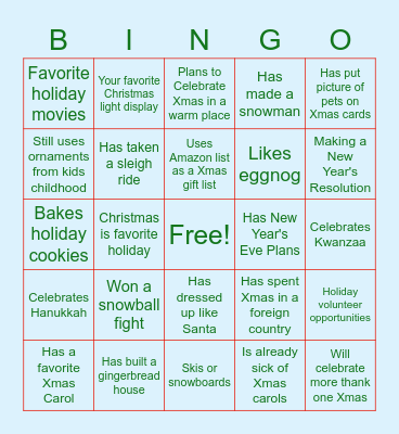 Holiday Bingo Card