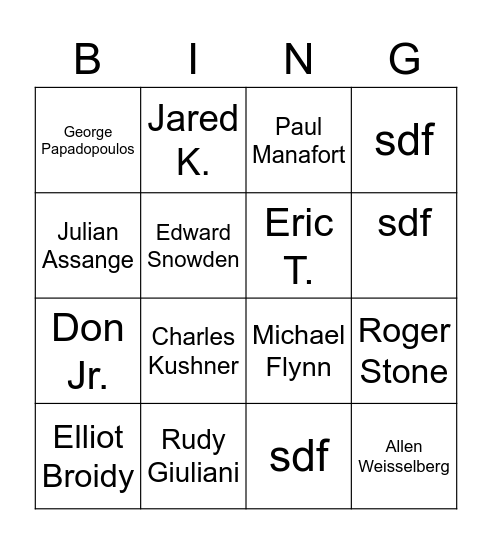 Trump Pardons Bingo Card