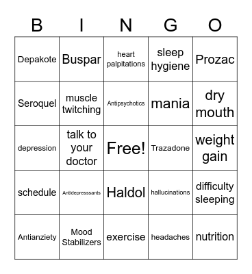 Medication Bingo Card