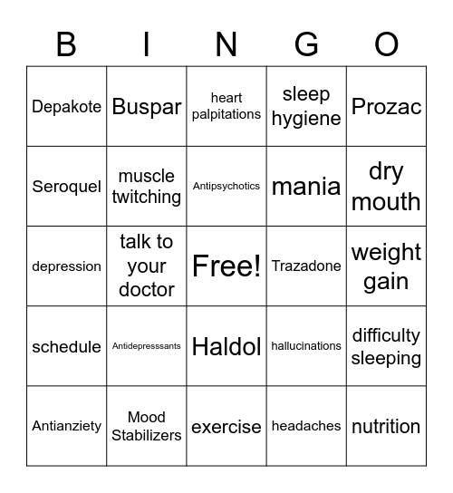 Medication Bingo Card