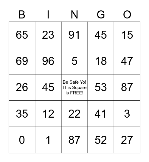 Safety Bingo Card