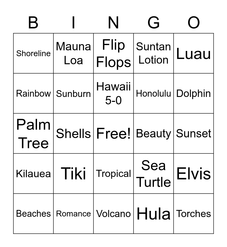 Hawaii Bingo Card