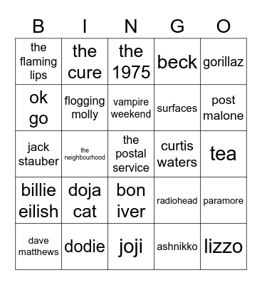 ash's music taste Bingo Card