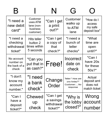 Needy Customer BINGO Card