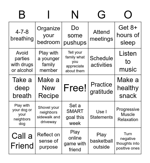 Tips for Staying Sober During Winter Holidays Bingo Card