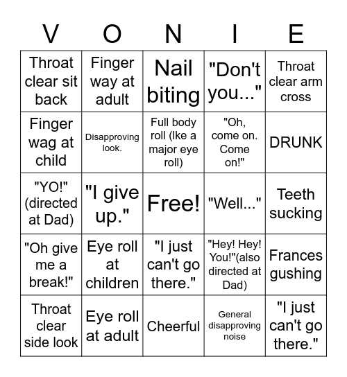 VONIE Bingo Card