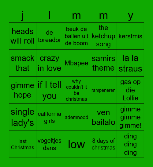 Kerst hitjes bingo ronde 2 Bingo Card