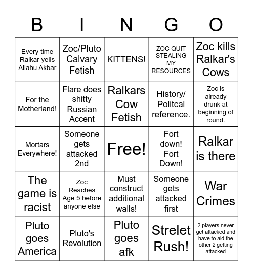 Age of Empires Bingo Card