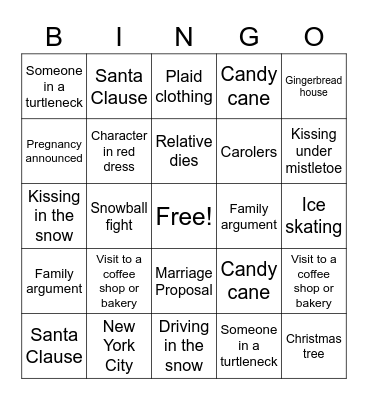 Christmas Movie Bingo Card