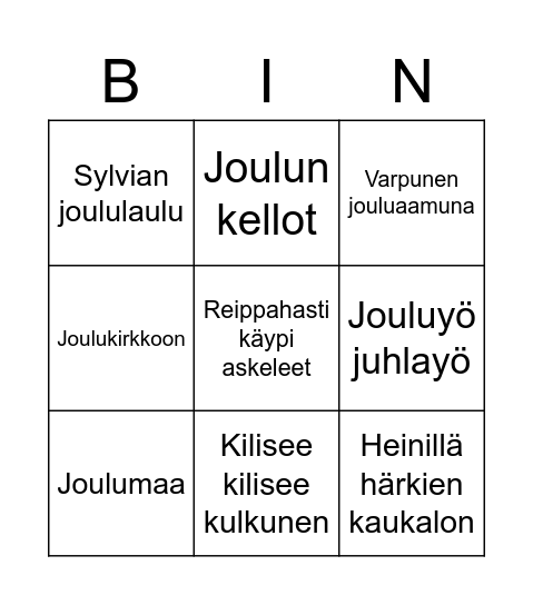 Joulu Bingo Card